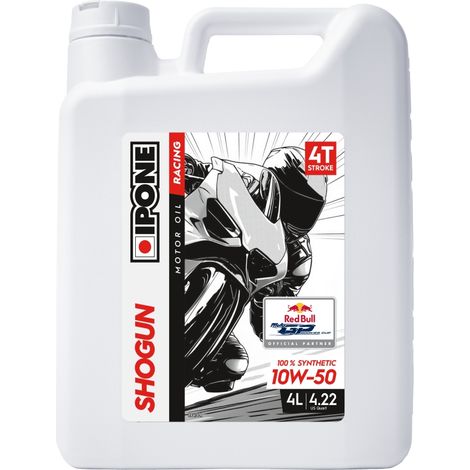 Aceite sintético Ipone Shogun 10W50 4L para motocicletas de competición en pista.
