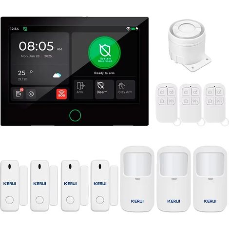 Sistema de alarma para el hogar, pantalla táctil de 7 pulgadas, conectividad inalámbrica, alarma bidireccional, enchufe europeo (UE-B). (1/2)