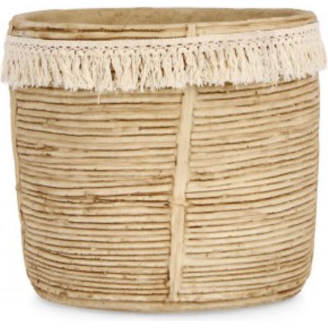 Vaso bolivia naturale cemento con decorazioni in cotone -Ø27.5x25h