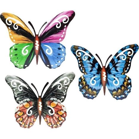 3 décorations murales de jardin en forme de papillons en métal, décoration de jardin,décoration d'intérieur pour (1/3)