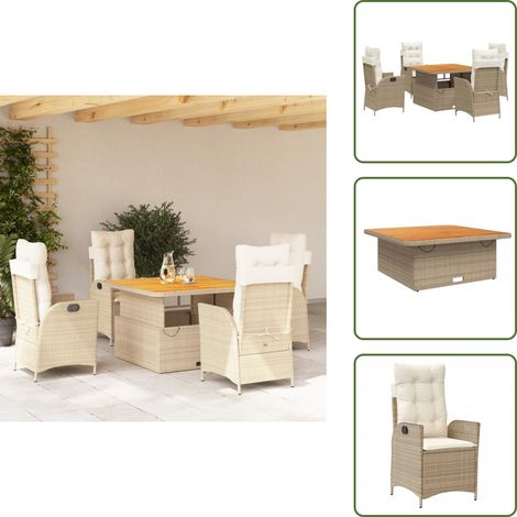 Chaise inclinable - vidaXL Ensemble à manger de jardin avec coussins 5pcs Beige poly rotin - Table relevable (1/5)