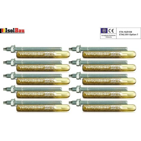 Set 10x Verbundankerpatrone M12 + Ankerstange M12 x220mm Verzinkt ETA Zulassung (1/5)