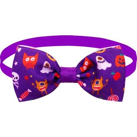 Pajaritas de Halloween para mascotas, collar ajustable de 2 piezas para mascotas (Monstruo de caramelo morado) (1/5)