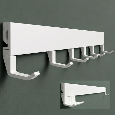Mai & Mai Garderobenleiste mit 6 verstellbaren Haken, Kleiderhaken aus Aluminium, Wandgarderobe Garderobenhaken 60cm Matt weiß Stalo-10