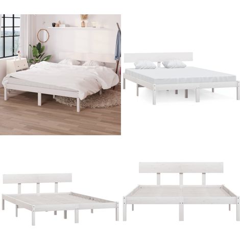 Cadre de lit sans matelas blanc bois massif 140x190 cm - Cadre De Lit - Lit Double - Lit En Bois - Lit Blanc - Sommier Plateforme - Home & Living