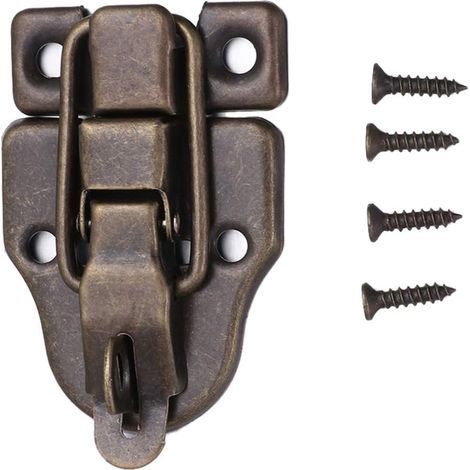 Lot von 6 kleinen Vintage-Schlössern aus Legierung für Holzboxen, 6,2 x 4 cm, Hakenverschlüsse mit Öse. (1/5)