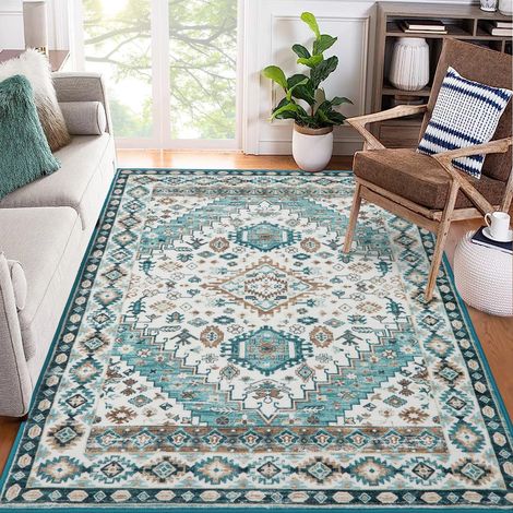 Couloir oriental lavable en machine - Antidérapant et facile d'entretien, design traditionnel vintage, à faible poil, idéal pour le salon, la chambre, le couloir et la cuisine, vert foncé (1/5)