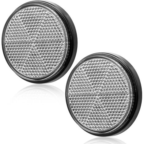 2xCatadioptre Remorque Rouge,Reflecteur Remorque Autocollant,Ø60mm,Catadioptre Adhesif,Réflector,Signalisation Remorque Reflecteurvelo,Catadioptre pour Vehicule (Rond/Adhésif/Blanc/2Pcs） (1/5)