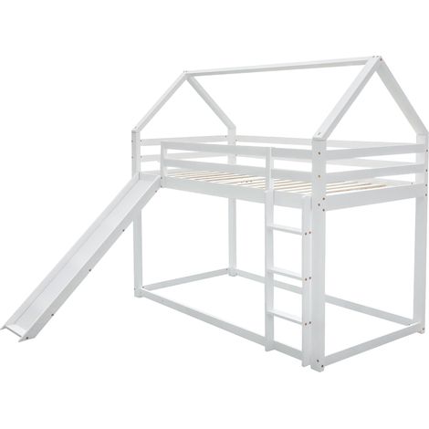 Letto cabina rialzato per bambini con scivolo e scala, bianco, 90 x 200 cm (1/5)