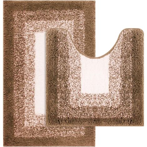 Tapis De Bain - Microfibre - 51 X 84 Cm Et Tapis Contour En Forme De U 51 X 51 Cm - Antidérapant Avec Sous-Tapis - Pour Salle De Bain Baignoire Toilettes - Lot De 2 (1/5)