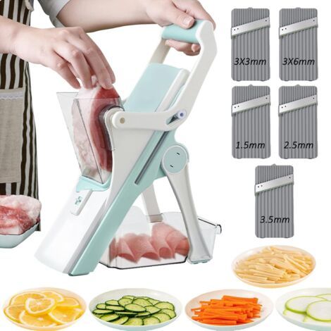 Affettatrice multifunzione 5 in 1 - Affettatrice manuale con lama in acciaio inossidabile, adatta per affettare frutta, verdura e carne congelata. (1/5)