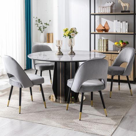 Wahson Set di 4 da Pranzo in Velluto, Stile moderno, comoda da sedersi con gambe in metallo per la cucina pranzo e il soggiorno, Grigio