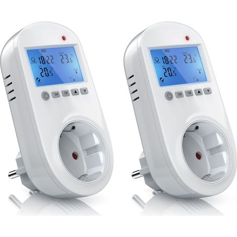 BEARWARE 2x Steckdosen Thermostat für Heiz & Klimageräte Individuell programmierbar / LCD-Display