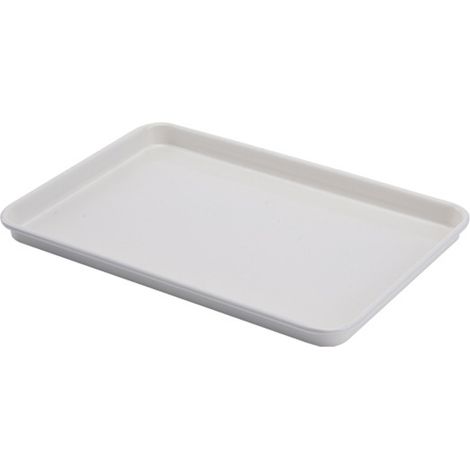 Plaque de cuisson rectangulaire blanche en acier au carbone, avec rouleau à pâtisserie et fond antiadhésif.