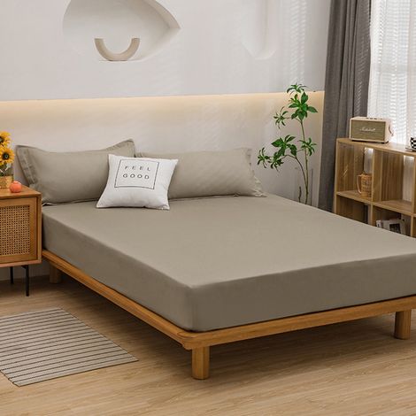 Housse De Lit Extensible - 220 x 180 cm - Polyester - Couleur Kaki - Adaptée Lit Simple Double - 1 Pièce (1/5)