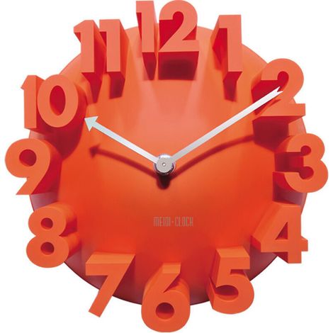 3D grand numérique moderne contemporain décor de bureau à domicile rond Quartz horloge murale Orange (1/4)