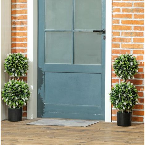 Lot de 2 plantes artificielles UV 70 cm en plastique avec pots noirs intérieur extérieur - CHICFURN (1/5)