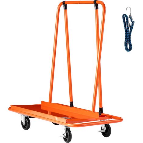 Chariot à Plaques de Placoplâtre, Capacité 816 kg, Châssis en Acier, 4 Roulettes Pivotantes, Durable, avec Sangle de Serrage pour Panneaux, Bois, Verre - Orange (1/5)