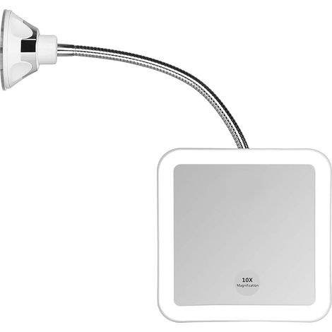 1 espejo de maquillaje, brazo flexible de 29 cm, aumento de 5x, luz LED diurna, rotación de 360°, potente ventosa, ideal para viajes al baño. (1/5)