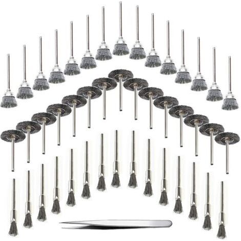 Ensemble d'outils de perçage pour le travail du bois de 45 pièces : brosse métallique, fil d'acier inoxydable, brosse rotative pour perçage en métal, argent (acier inoxydable) (1/5)