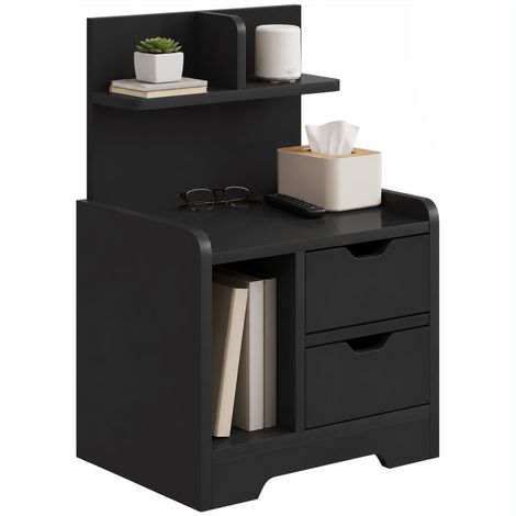 HOMCOM Modern Bedside Table with 2 Drawers and Open Shelves for Bedroom (1/5)