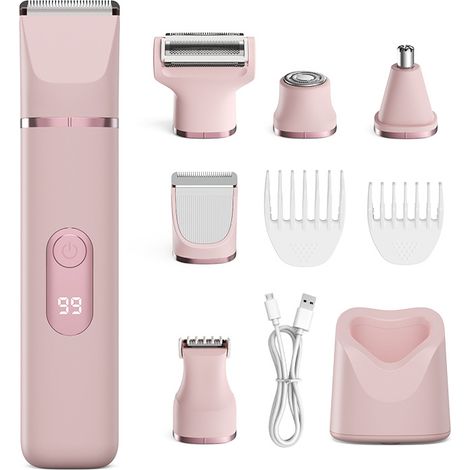 Dispositivo eléctrico de depilación 5 en 1 para mujeres: recortadora, recargable, para usar sobre piel seca o húmeda (1 unidad). (1/5)