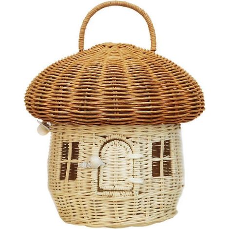 Handgefertigter Pilzkorb, geflochtener Rattankorb, Strohaufbewahrungsbox, Picknickkorb, Aufbewahrungskorb für Kinderspielzeug (1/5)