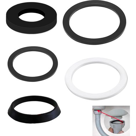 Ensemble de joint pour siphon de lavabo, joint de siphon de 1 1/2 pouce pour tuyau d’évacuation de cuisine de 40 mm, comprend 2x joints en coin, 3x joints plats, 3x joints plats alternatifs (1/5)