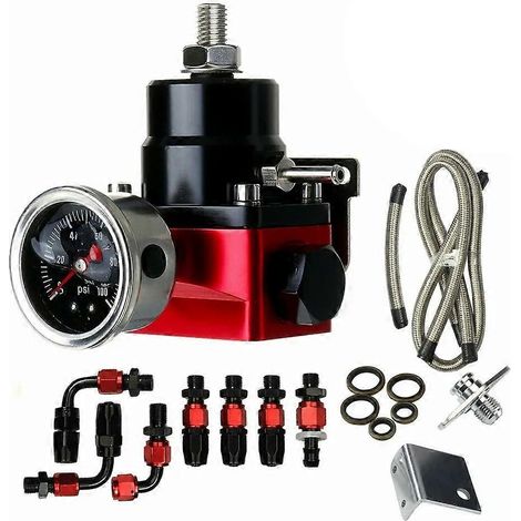 Kit régulateur de pression de carburant réglable noir et rouge, manomètre d'huile 0-100 psi -6AN 6AN (1/5)