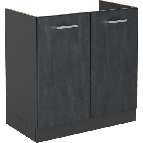Armario bajo para fregadero R-Line, Hormigón negro, 80 cm sin encimera, Vicco