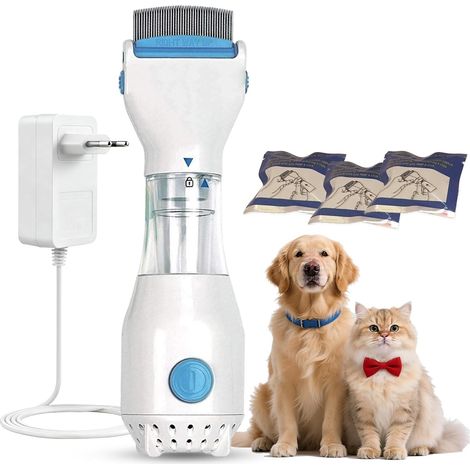 Peigne à puces électrique pour chien avec 3 sacs filtrants pour chiens et chats, anti-puces et tiques (1/5)