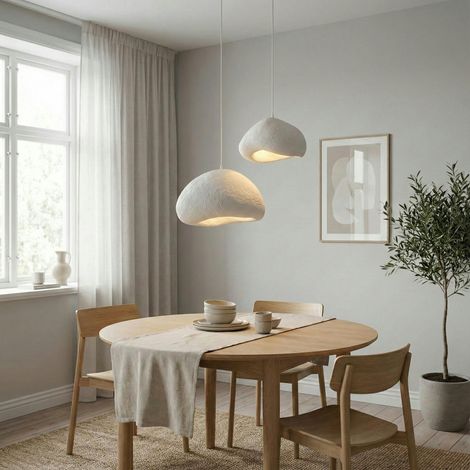 Suspension blanche design organique 2 abat-jour 70 cm NOXIS
