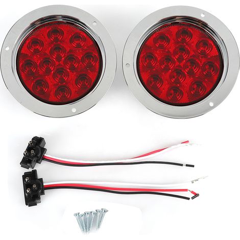 GARRYFIZH Lot de 2 feux arrière de camion de 10 cm (4 pouces) avec 12 LED, clignotants rouges ronds 12 V