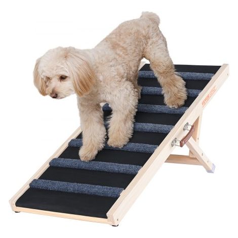 Hunderampe 1m lang Hundetreppe mit 7 Querstangen Hundeautorampe aus Kiefernholz Gummi Hundeeinstiegshilfe 5-stufige Höheneinstellungen Tierrampe ca. 45kg Tragfähigkeit für große kleine Hunde (1/5)