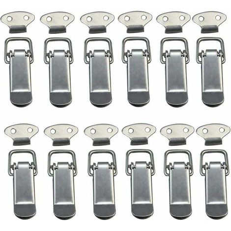 Attache Capot 12 Pièces, Fermeture à Levier, Loquet à Ressort,Loquet à Bascule Fermoir à Ressort avec Crochet Fermeture à Ressort en Acier Inoxydable pour Coffret, Boîte, Tiroir, Armoire (1/5)