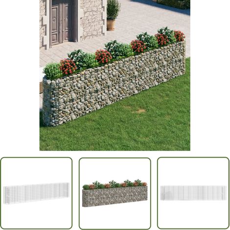 The Living Store Lit surélevé à gabion Fer galvanisé 470x50x100 cm - Jardiniere En Gabion - Lit De Fleurs Surélevé - Bac Acier - Décoration Extérieur - Jardin Design (1/5)
