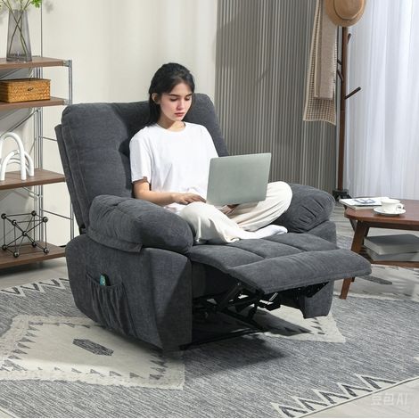 Massagesessel 102x100x107 cm dunkelgrau aus Polyester mit 8 Vibrationspunkten, Lendenheizung und Liegefunktion (1/3)