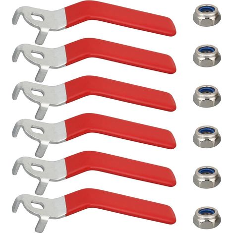 Lot de 6 poignées de levier poignée quart de tour avec trou 8 x 6 mm écrous M8 robinet extérieur bavoir de tuyau de réparation (1/5)