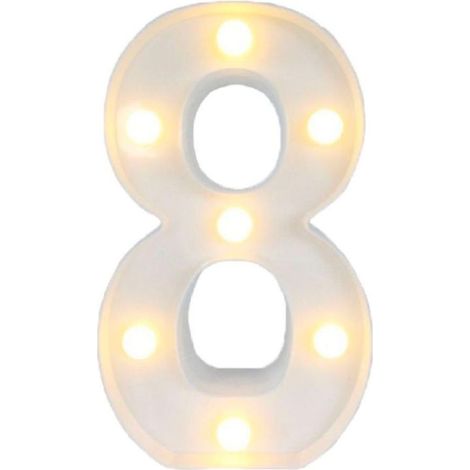TrAdE Shop Traesio - Numero 8 Luminoso Con Luci Led A Batteria Decorazioni Per La Casa Dim. 22 Cm - (1/2)