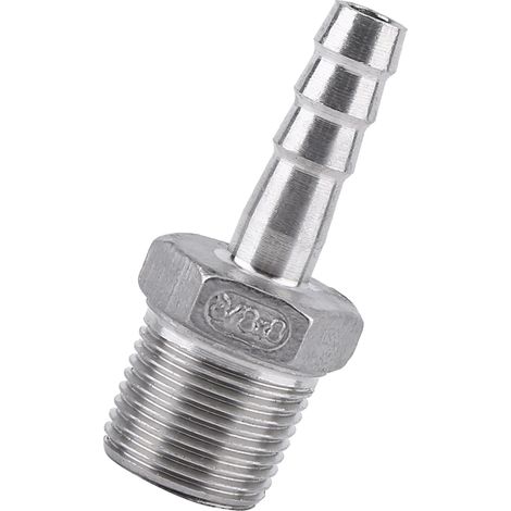 Raccord tuyau inox 304 mâle fileté avec embout cannelé pour flexible 3/8" x 8mm (1/5)