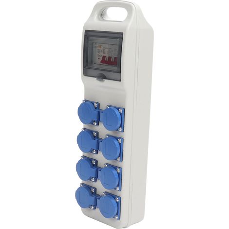 Boîtier de distribution industriel portable étanche IP65 à 8 prises, avec disjoncteur différentiel 200-250 V CA (1/5)