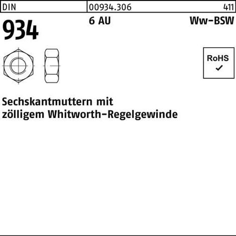 Tuerca  hexagonal  DIN  934  WW  1  1/4  6  acero  de  fácil  mecanización  10  unidades (1/2)