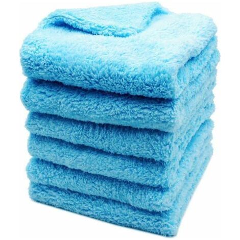Ahlsen 6er-Pack randlose Mikrofasertücher für Autos, 450 g/m² ultra-saugfähige Mikrofasertücher zum Trocknen und Polieren von Autos, 40 x 40 cm (Blau) (1/4)