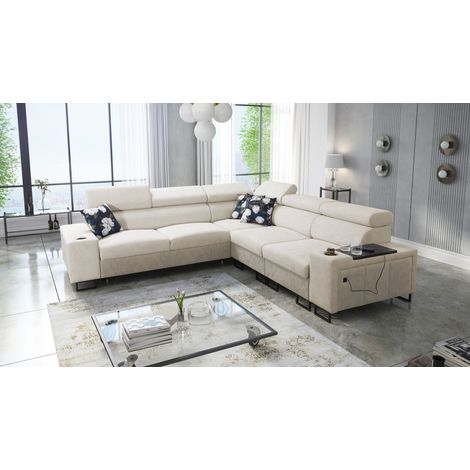 L-förmiges Ecksofa mit Schlaffunktion MELODY III, modern, luxuriös, mit Bar Tauro/Freya Beige Rechts (1/5)
