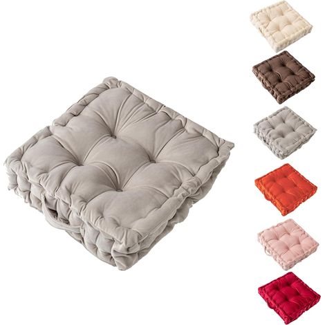 1 Coussin de Sol Carré, Velours Doux, 38x38x8 cm, Poignée Renforcée, Pour Yoga et Salon