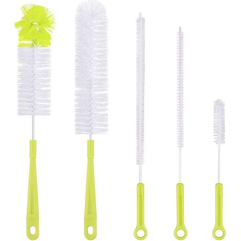 Ensemble de Brosses de Nettoyage pour Bouteilles - Long Manche pour Bouteilles Étroites, Bouteilles de Sport avec Brosse à Paille et Nettoyeurs pour Bec de Bouilloire et Couvercles (1/5)