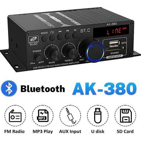 Amplificateur HiFi mini Bluetooth double canal 800 W, amplificateur stéréo pour la maison et la voiture, radio FM