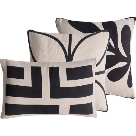 Dekokissen 3er Set AGATHIS Baumwolle 30 x 50 cm Schwarz / Beige Abstraktes Muster