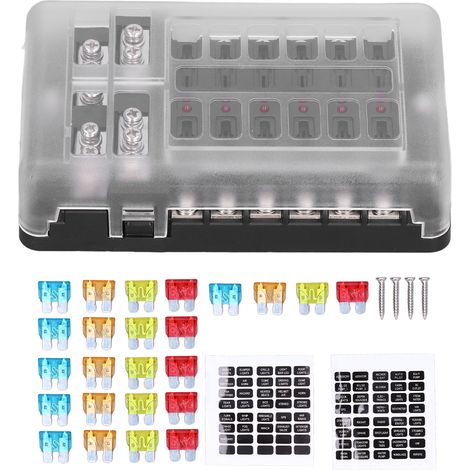 Boîtier de fusibles lame 12 voies étanche avec témoin lumineux LED pour bateau véhicule (1/5)