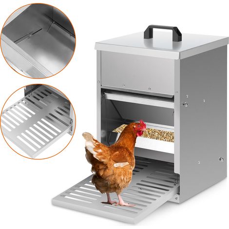 Wolketon 2x Comedero para pollos de acero galvanizado - Comedero automático de 5KG con pedal y protección impermeable para pollos y otras aves de corral (1/5)